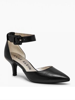 New Women's Black Leather Fabulist Low Kitten Heel Pump By Anne Klein